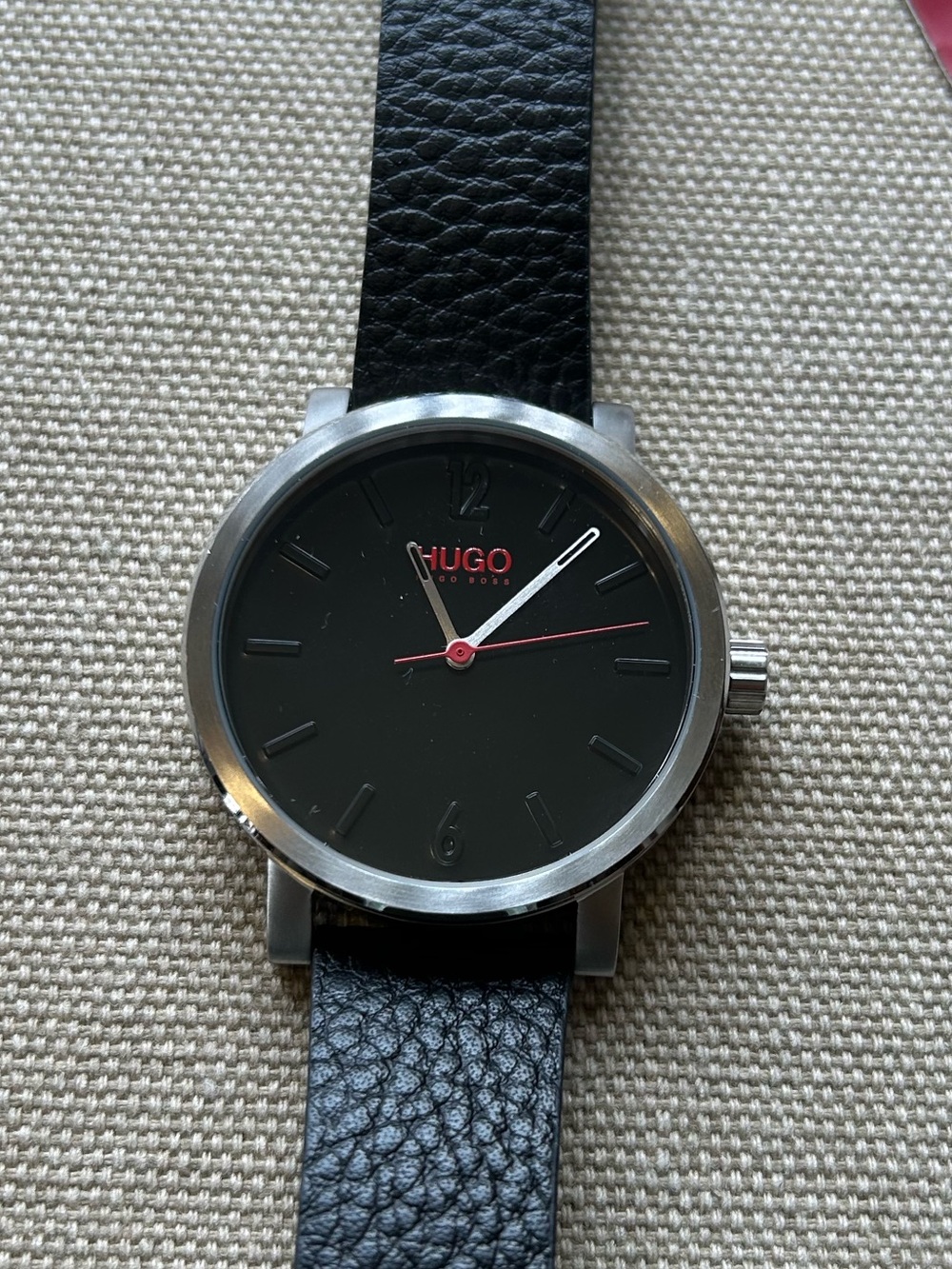 Hugo Boss Watch With 42mm Black Face & Black Leather Band